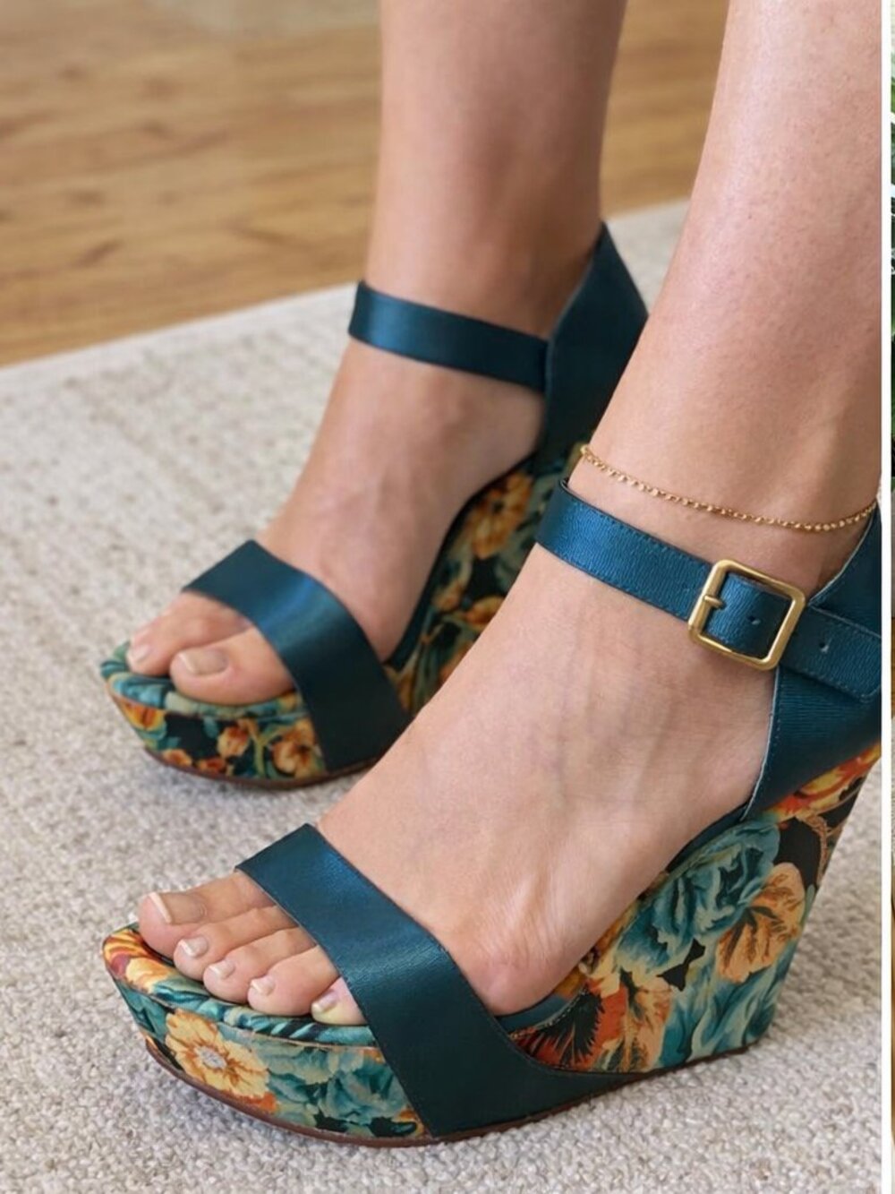 Y2K Floral Wedge Heels Platform Sandals Boho Statement Shoes Size 7